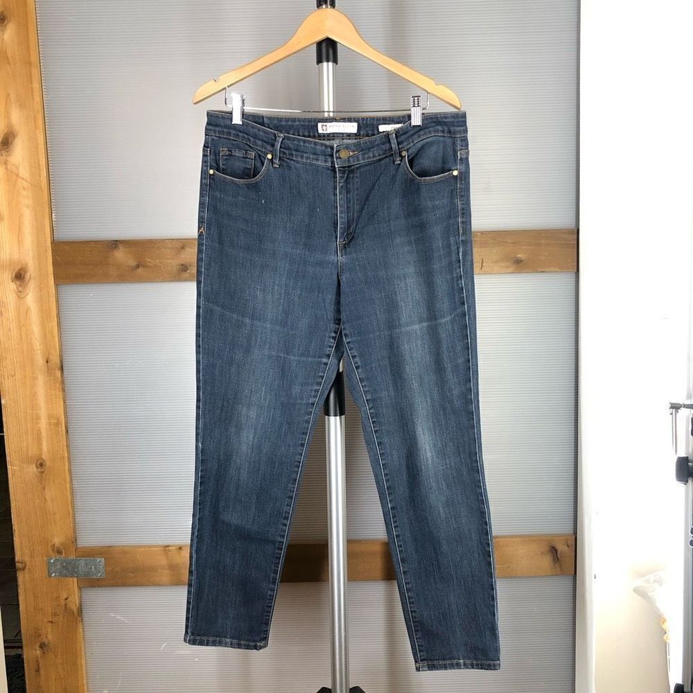 Anne KLEIN Missy Skinny Dark Denim Jean with Gold Stitching Sx 14